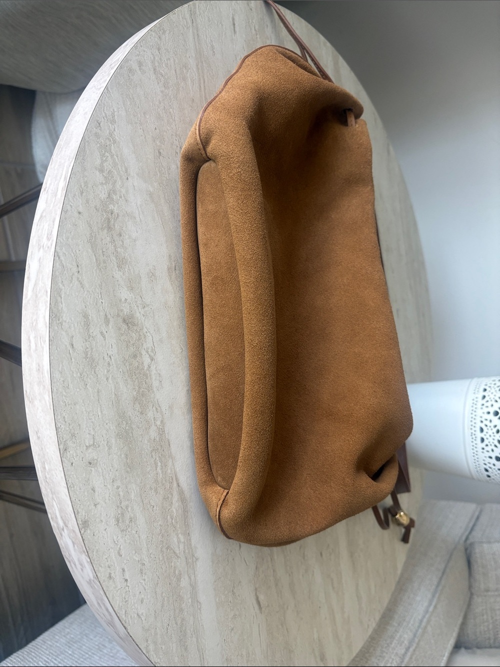 The Camren Gathered Shoulder Bag in aged cognac suede - Picture 7 of 16